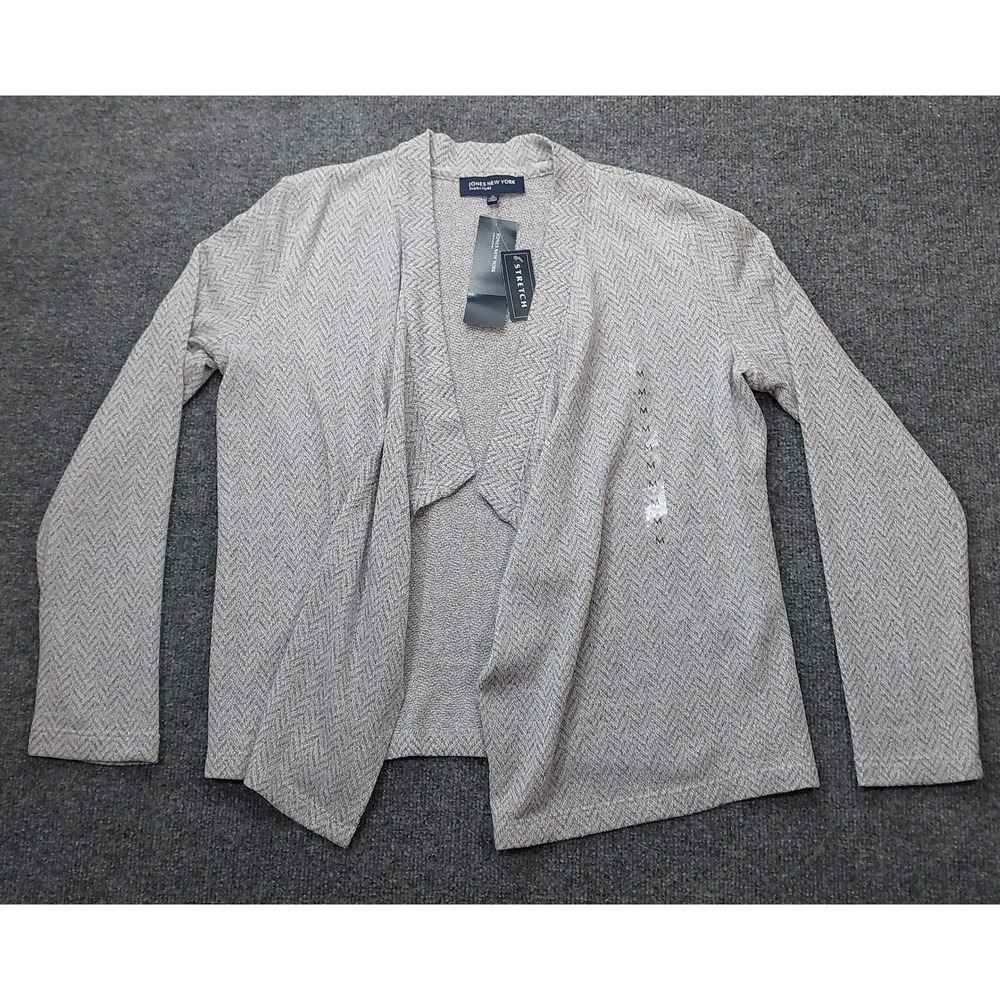 NWT Jones New York Signature Womens M Gray Knit Open Front Cardigan Stretch